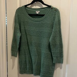L.L. Bean Seafoam Green Textured Scoop-Neck Sweater with Shoulder Buttons